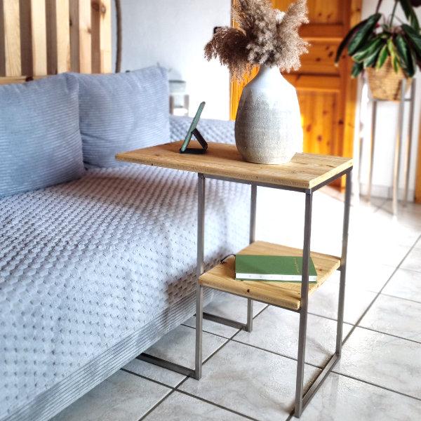 Beistelltisch Edelstahl & Holz – Schiebbar für Couch & Bett | Handmade
